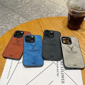 Sang Trọng Matte Da Hươu Đầu Mô Hình Điện Thoại Trường Hợp Đối Với iPhone 15 14 13 12 11 Pro Max Non-Slip Chống Sốc Cover Quay Lại