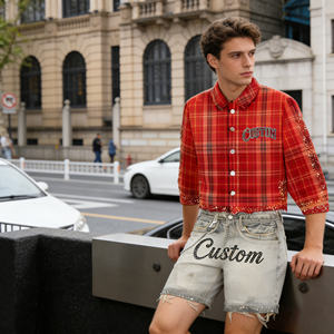 Camisa Ligera de Franela de Algodón con Lavado Ácido para Hombre, Diseño Personalizado, con Apliques Bordados y Bloques de Color, Estilo Urbano, Corte Ajustado - Product Image 2