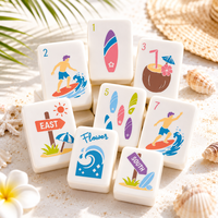 Jeu de Mahjong américain en acrylique massif, 166 tuiles, sur le thème du paradis de la plage et du surf, avec planche de surf et tortue, OEM sur mesure