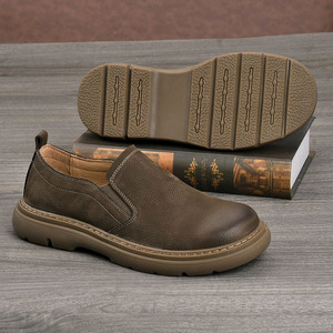 Mocassins en cuir véritable à bout rond, semelle extérieure en caoutchouc, semelle intermédiaire en EVA, chaussures décontractées pour hommes, confort estival - Product Image 4