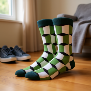 Chaussettes mi-mollet pour hommes 40-45, motif à carreaux vert, blanc, noir, mode décontractée - Product Image 2