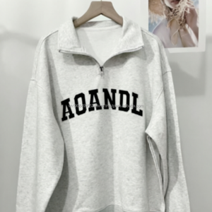 Nouveauté : Sweat-shirt zippé col montant décontracté en coton 100% uni 430g, style universitaire tendance - Product Image 2