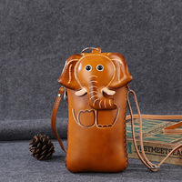 Sac à bandoulière pour téléphone en cuir véritable fait main, motif éléphant 3D, pochette rectangulaire, porte-monnaie, sac à main