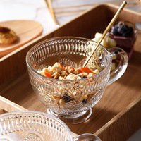 Tasses en verre gaufré style vintage moderne, mugs de petit-déjeuner transparents avec poignée, empilables, pour eau, bière, idéales pour les fêtes