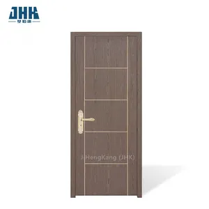 JHK-FC08ダークウォールナットテクスチャ仕上げベニヤドア寝室グルービングデザイン高品質ラミネートフラッシュ室内ドア