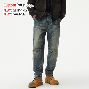 Jeans en denim à jambe large délavé de haute qualité, style streetwear vintage, coupe droite ample pour hommes, vente en gros - Product Image 4