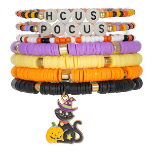 Hocus Pocus Beaded Bracelet Set Halloween Jewelry Women's Glow In Dark Letter Charm Bracelets Orange Purple Black Yellow - Product Image 5