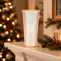 Gobelet isotherme en plastique à double paroi avec LED en forme de diamant - Tasse réutilisable pour adultes, résistante à l'eau bouillante et étanche
