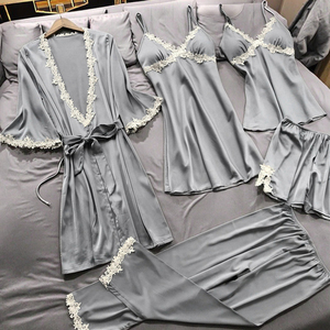 Conjunto de Pijama de Seda Satinada para <span class=keywords><strong>Mujer</strong></span>, Manga Corta, Ropa de Dormir, Ropa de Casa, Bata - Product Image 4