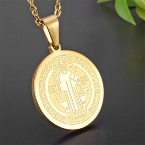 Ciondolo Medaglia Religiosa Rotonda di <span class=keywords><strong>Santa</strong></span> <span class=keywords><strong>Barbara</strong></span> Yiwu Aceon in Acciaio Inossidabile con Immagine Incisa della Vergine Maria con Croce in Mano - Product Image 4