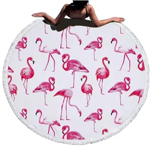 Flamingo Imprimé Jet Plage Microfibre Rond Serviette de Plage Avec Des Glands