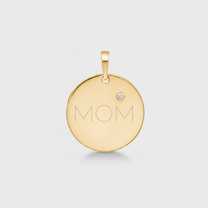 Pendentif pour maman en or jaune pur 0,02ct, disque rond en or 14K, sans chaîne - Product Image 2