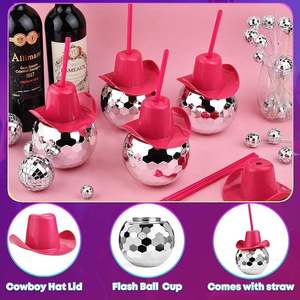Nuevo Vaso de PP Ecológico Reutilizable Impermeable para Discoteca, Sombrero Vaquero Rosa, Pajitas de Fiesta con Espejo, Tipo de Presión para Cócteles Plateados de los 70 - Product Image 2