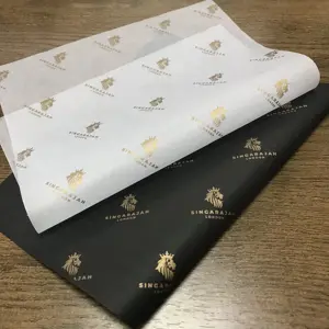 Black Paper Luxury Branded 17gsm Gold foil printed Clothes personalized Biodegradable Tissue Wrapping Paper