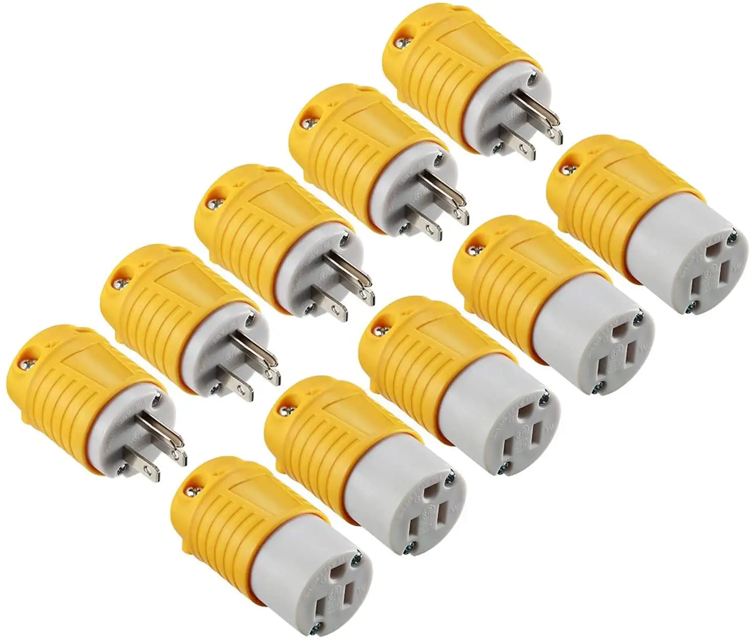 RC-1 Extension Cord Ends 5-15P Male and 5-15R Female, 15 Amp 125 Volt Replacement Plug & Connector Set, ETL listed (5 SET)