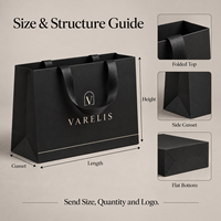 Sacs shopping en papier noir de luxe personnalisés avec poignées en ruban longues pour l'emballage promotionnel de détail, commandes en gros