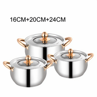Ensemble d'ustensiles de cuisine de luxe en acier inoxydable 201, poignée or rose, couvercle en verre, épaissi, 6 pièces, double fond, compatible induction