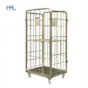 4 Sides Metal Folding Galvanized Steel Double Gate Laundry Cage Trolley