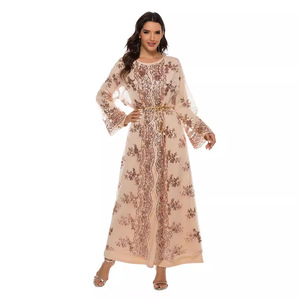 European and American New High-Density Bead Embroidery <b>Long</b> <b>Skirt</b> Elegant Flared Sleeve Dress - Product Image 2