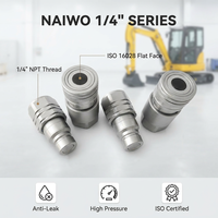 Couplages rapides hydrauliques à face plate Naiwo 1/4" NPT ISO16028 pour mini-excavatrice