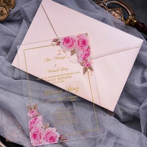 Hoja de Perspex de Lujo 5x7 Cherry Blossom Frost acrílico Rosa invitaciones carte mariage con sobre quinceanera despedida de soltera - Product Image 6