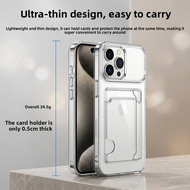 Transparent Wallet-Style Card-Slot Phone Case for 17 with Card and ID Holder PC Material Customizable