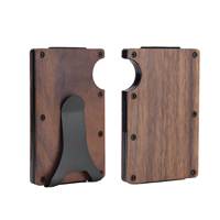 Kotak Kartu Kredit & Kartu Nama Otomatis dari Kayu Solid Kapasitas Besar Dompet Pelindung RFID dari Paduan Aluminium Pola Bergaris