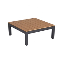 Sofá Esquinero Moderno para Patio, Muebles de Jardín, Conjunto de Conversación en Forma de L de Plástico, Madera y Aluminio con Mesa de Centro