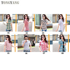 TONGYANG 2022 camicia in cotone nuova estate moda donna di alta qualità abbigliamento donna camicia <span class=keywords><strong>a</strong></span> <span class=keywords><strong>quadri</strong></span> Slim Fit manica corta - Product Image 5