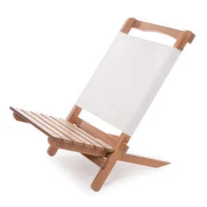 Outdoor Beach Chair Folding Oxford Canvas Rest Nested Chair Portable Lunch Break Wooden Lounge Chair With Shoulder Strap