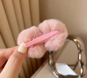 Horquillas para el pelo para niñas con pequeño pompón de piel suave y encantador, pinza de bola de conejo, pinzas para el pelo, accesorios para el cabello para niños - Product Image 5