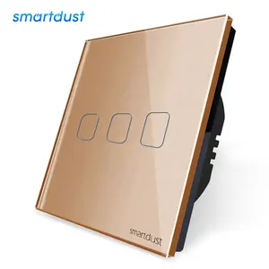 Smartdust EU 86*86mm 250V 3 GANGS 1 Voie interrupteur de Panneau de Verre En Cristal Applique murale Gradateur TACTILE