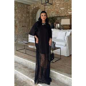 <b>Black</b> Vintage Formal A-Line Dress <b>Lace</b> Detail Crocheted Polyester Fabric Empire Waistline Sequined Beaded Decoration XL Size - Product Image 5