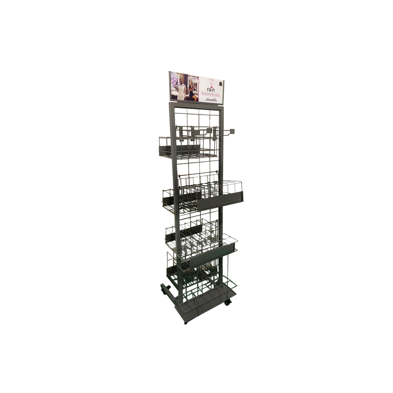 Advertising Umbrella Metal Floor Standing Display Rack Double-sided Iron Wire Basket Shelf Wheels for Supermarkets Retail Shops