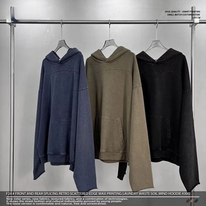 ODM OEM Vente en gros Sweat-shirt à capuche rétro en patchwork 100% coton 430 g/m² pour homme, coupe ample - Product Image 3