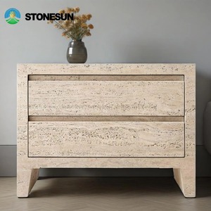 Mesa de Noche Moderna de Travertino de Piedra de Lujo StoneSun, Mueble de Dormitorio, Gabinete de Almacenamiento Junto a la Cama, Mesa de Noche con Tapa Abierta, Ensamblada - Product Image 3