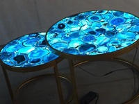 Tables à manger en agate multicolore personnalisées, dessus de table en agate jaune, table en pierre d'agate rétroéclairée pour salon et maison
