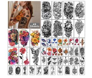 <span class=keywords><strong>Tatuajes</strong></span> Temporales Impermeables de Calavera de Flores Grandes <span class=keywords><strong>para</strong></span> Mujeres y Niñas Tatuaje Temporal Realista de Tigre, Lobo y Pájaro - Product Image 1