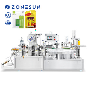Machine d'emballage automatique à grande vitesse ZONESUN ZS-DDP350 à servo-moteur rotatif pour baume à lèvres, colle, cartes en papier et blisters, avec scellage thermique - Product Image 1