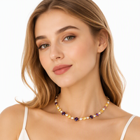 Collier en chaîne de bambou multicolore avec strass, demi-luxe, style européen et américain, en laiton plaqué or, avec fermoir magnétique