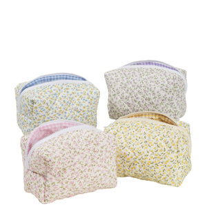 Sac de maquillage en coton grande capacité, motif floral, souple, portable, avec fermeture éclair, petit nœud, tendance, couleur bonbon - Offre Spéciale - Product Image 1