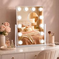 Smart for Standing Makeup Mirror Touch Switch Magnifying 12 LED Lighted Ultra-Bright Lighting Metal+Glass Construction