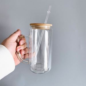 12Oz 15Oz 20Oz <b>Double</b> <b>Walled</b> Glass Can Transparent <b>Mugs</b> Wholesale Craft Tumbler Handle for Diy Snow Globe With Lids - Product Image 1