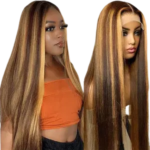 13x4 Human Hd Lace Front 180% Density Virgin Hair Highlighted Wigs With Color Hd Highlighted 28 inch Human Wig For Black Women