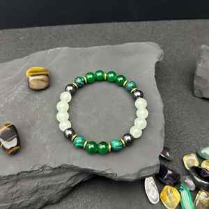 Pulsera de Moda para Parejas, Calcopirita, Malaquita, Cristal Natural, Pulsera de Cuentas, Joyería de Energía Curativa - Product Image 2