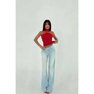 Débardeur en crochet tricoté rouge basique pour femme, respirant, taille unique, style décontracté ample, col à nœud, court, pour la gym, personnalisable - Product Image 2