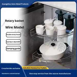 סל פינתי לארון מטבח מסתובב 180 מעלות, מדף אחסון תבלינים דו-שכבתי מסתובב 360 מעלות, מינימליסטי, מתאים לחדר אמבטיה ומלון - Product Image 2