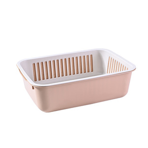 Creative Double Layer Drain Basket Plastic Vegetable Washing Basin Stackable Kitchen Storage Fruit Plate Square L Size - Product Image 5