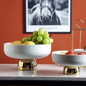 Elegante Juego de Platos de Cerámica con Base Alta, Dos Tamaños, Soporte Dorado, Decoración Minimalista para el Hogar, Porta Dulces y Frutos Secos para Cocina y Comedor - Product Image 3