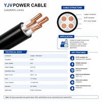 Câble d'alimentation en cuivre à 1, 2 ou 3 conducteurs YJV 95mm² 120mm² 185mm² 240mm² 300mm² Basse Tension 0.6/1KV Isolation XLPE PVC N2XY N2XH NYY